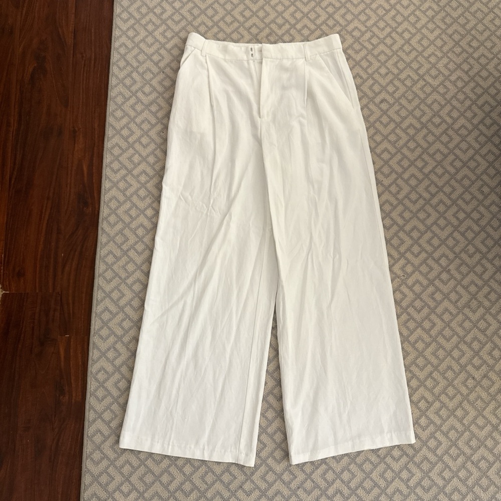 Zara White Linen Trouser Fitted Wide Leg Pants